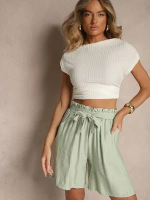 Zielone Szorty z Wiskozy High Waist Ozdobione Paskiem Lumilirae j&x