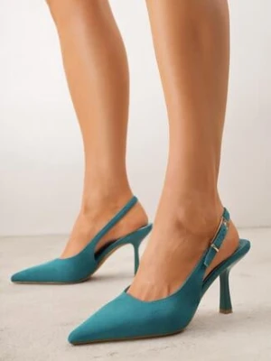 Zielone Szpilki VICES z Imitacji Zamszu z Odkrytą Piętą i Podłużną Klamrą Natterea