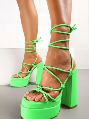 Zielone Wiązane Sandały na Stożkowym Słupku i Platformie Lavendari