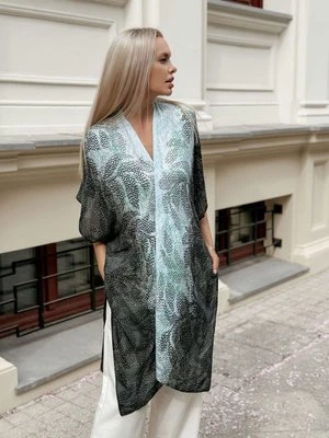 Zielone wiskozowe ponczo damskie z roślinnym wzorem – Urban Jungle Olsen