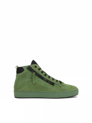 Zielone zamszowe sneakersy męskie z wysoką cholewką Kazar