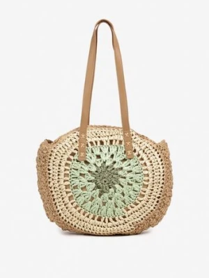 Zielono-Beżowa Pleciona Torebka w Stylu Boho Ulofina