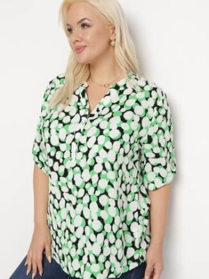 Zielono-Biała Bluzka z Trójkątnym Dekoltem w Fantazyjny Print Anola christy