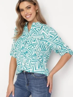 Zielono-Biała Koszula z Wiskozy w Fantazyjny Print Valyna wei wei