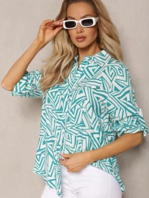 Zielono-Biała Koszula z Wiskozy w Geometryczny Print Jacelyn wei wei