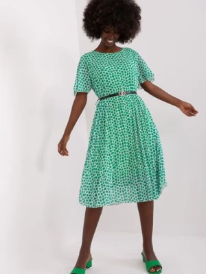 Zielono-biała midi sukienka damska z printem i paskiem Italy Moda