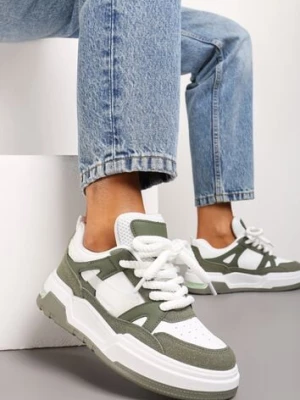 Zielono-Białe Płaskie Casualowe Sneakersy ze Sznurowaniem i Transparentnym Elementem z Tyłu Gamarie