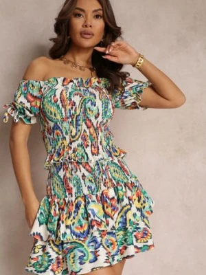 Zielono-Biały 2-częściowy Komplet z Bluzką i Spódnicą Janya