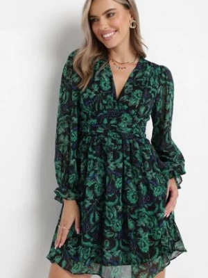Zielono-Czarna Sukienka Mini z Kopertowym Dekoltem Elandra retro & icone