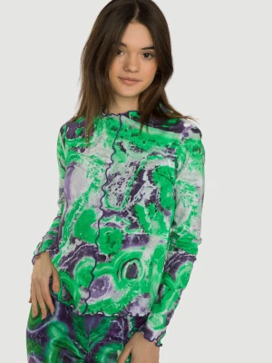 Zielono-fioletowa wzorzysta bluzka z nadrukiem tie dye Reporter