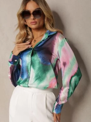 Zielono-Niebieska Koszula Ozdobiona Kolorowym Wzorem Tie-Dye Vatrie