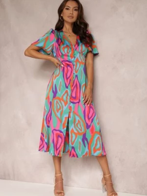 Zielono-Różowa Sukienka Eudathe retro & icone