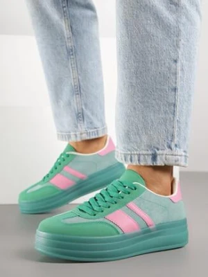 Zielono-Różowe Sneakersy Tenisówki z Ozdobnymi Paskami Melinella seastar