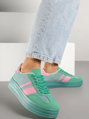 Zielono-Różowe Sneakersy w Stylu Tenisówek z Geometrycznym Wzorem Melundea