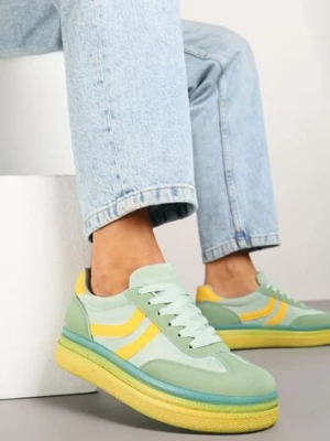 Zielono-Żółte Sneakersy Typu Kultowe Tenisówki na Niskiej Platformie Olritia ideal