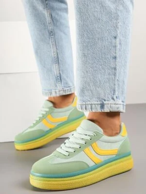 Zielono-Żółte Sneakersy w Stylu Klasycznych Tenisówek na Grubej Podeszwie Grelritia ideal