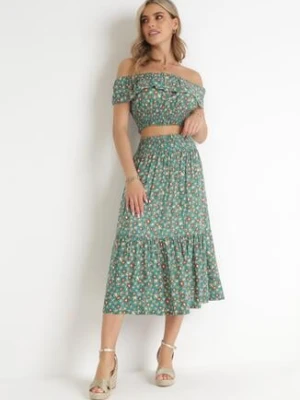 Zielony 2-częściowy Bawełniany Komplet ze Spódnicą i Topem Hiszpanka Ollija