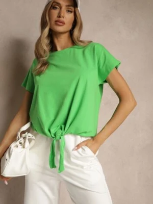 Zielony Bawełniany T-shirt Wiązany u Dołu Sunalina glo-story