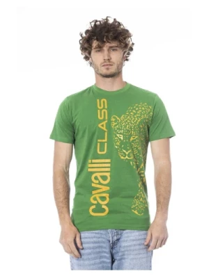 Zielony Bawełniany T-shirt z okrągłym dekoltem Cavalli Class