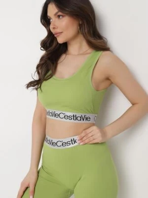 Zielony Biustonosz Top Sportowy Prążkowany z Ozdobną Gumą Fanelli elsa.m by may