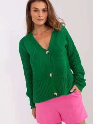 Zielony damski sweter rozpinany w warkocze BADU