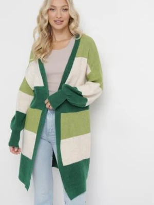 Zielony Długi Kardigan w Paski Amonta m&d fashion