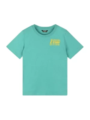 Zielony dziecięcy T-shirt z żółtym nadrukiem logo K-Way