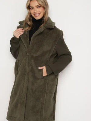 Zielony Futrzany Płaszcz z Dzianinowymi Rękawami Ravienna ann gissy