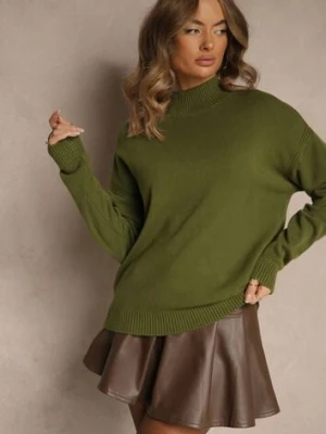 Zielony Gładki Golf Zdobiony Guzikami przy Dekolcie Rallessa glo-story