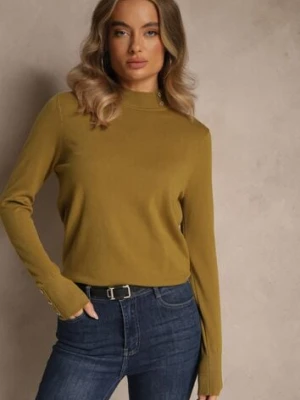 Zielony Golf o Dopasowanym Kroju Zdobiony Minimalistycznymi Aplikacjami Unissa glo-story