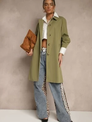 Zielony Jednorzędowy Płaszcz Ozdobiony Kołnierzykiem Ronisya unigirl