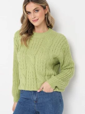 Zielony Klasyczny Sweter z Modnym Splotem Viloma