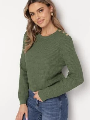 Zielony Klasyczny Sweter z Napami Tavai