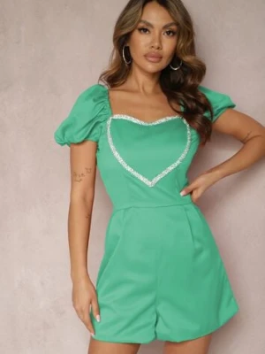 Zielony Kombinezon Krótki z Opadającymi Rękawami i z Serduszkiem z Cyrkonii Yelara elsa.m by may