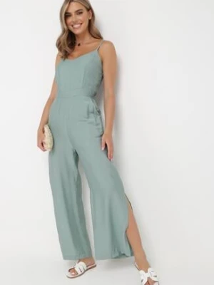 Zielony Kombinezon na Cienkich Ramiączkach z Kieszeniami Zindia rosa