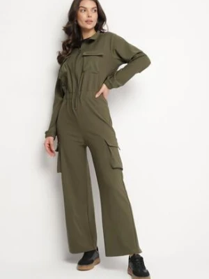 Zielony Kombinezon Utility z Szerokimi Nogawkami o Taliowanym Kroju Liarose defox