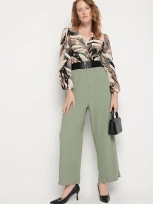 Zielony Kombinezon z Kopertową Górą i Szerokimi Spodniami oraz Paskiem Elavina rosa