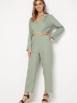 Zielony Kombinezon z Kopertową Górą z Paskiem Plecionki i Dopasowanymi Nogawkami Ifnaa rosa