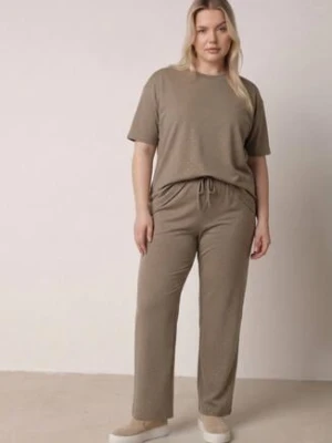 Zielony Komplet Bawełniany o Fasonie Oversize T-shirt i Spodnie Azilane ab. ambitonfly