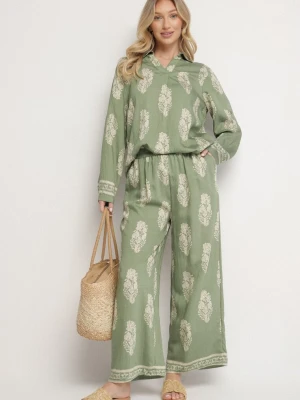 Zielony Komplet w Stylu Boho Oversize Długa Koszula i Luźne Spodnie Meppina M&d Fashion
