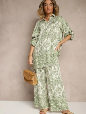 Zielony Komplet z Wiskozą o Kroju Oversize Koszula i Spodnie Nilarithia M&d Fashion