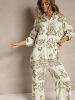 Zielony Komplet z Wiskozą Szerokie Spodnie i Bluzka w Stylu Boho Rinadora M&d Fashion