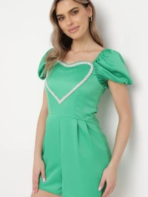 Zielony Krótki Kombinezon ze Zdobieniem z Cyrkonii w Kształcie Serca Nanthelle elsa.m by may