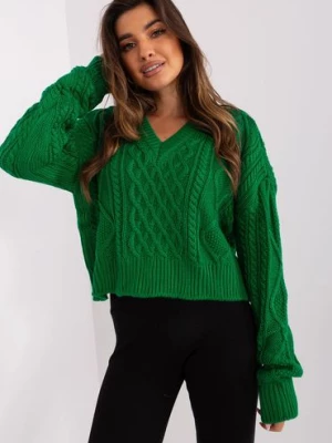 Zielony luźny sweter w warkocze BADU