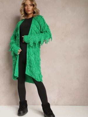 Zielony Niezapinany Kardigan w Ozdobne Frędzle Massawa lily rose