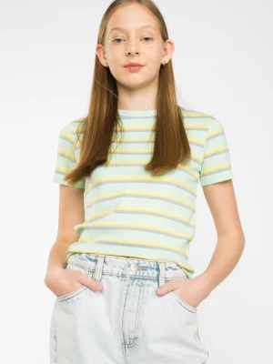 Zielony pastelowy t-shirt w paski Reporter
