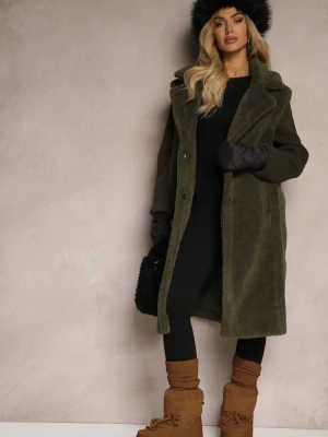 Zielony Płaszcz Futerko z Rękawami z Dzianiny Ravileth Ann Gissy