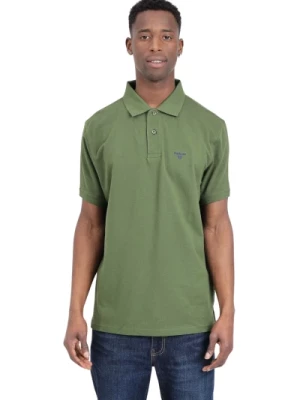 Zielony Polo Shirt z Ciemnoniebieskim Haftem Logo Barbour