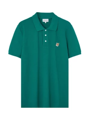 Zielony Polo Shirt z Naszywką Lisiej Głowy Maison Kitsuné