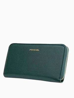 Zielony portfel damski z miejscem na telefon Puccini
